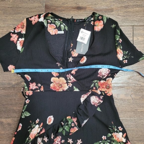 Haute Rogue Black Floral Mini Wrap summer dress Sz S/M 😎 - Picture 8 of 14
